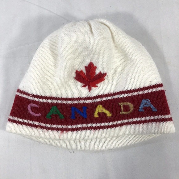 CANADA BEANIE HAT CAP WHITE ACRYLIC COTTON BLEND ONE SIZE FITS MOST MULTI COLOR - Picture 1 of 12